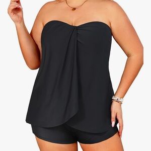 Black Strapless Swimwear Set